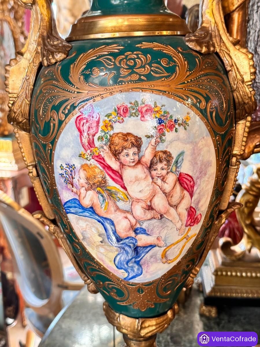 Jarrones estilo Sèvres, 75 cm, porcelana pintada a mano y bronce dorado - foto 6