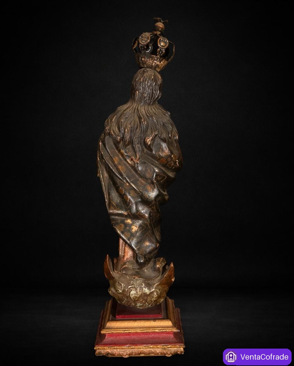 Virgen Purísima barroca, talla en madera policromada, siglo XVII, 65 cm - foto 6