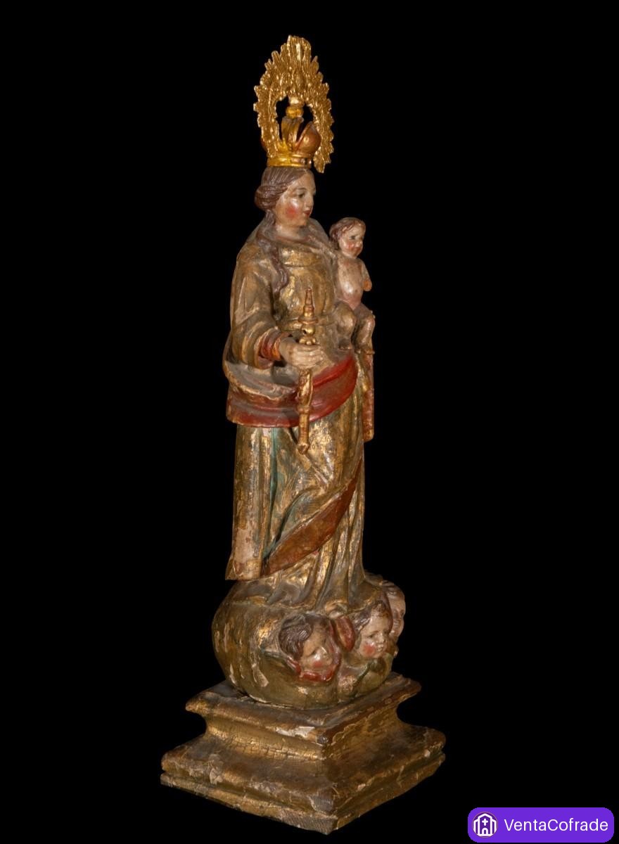 Virgen con Niño barroca en madera policromada y dorada, siglo XVII, 49 cm - foto 3