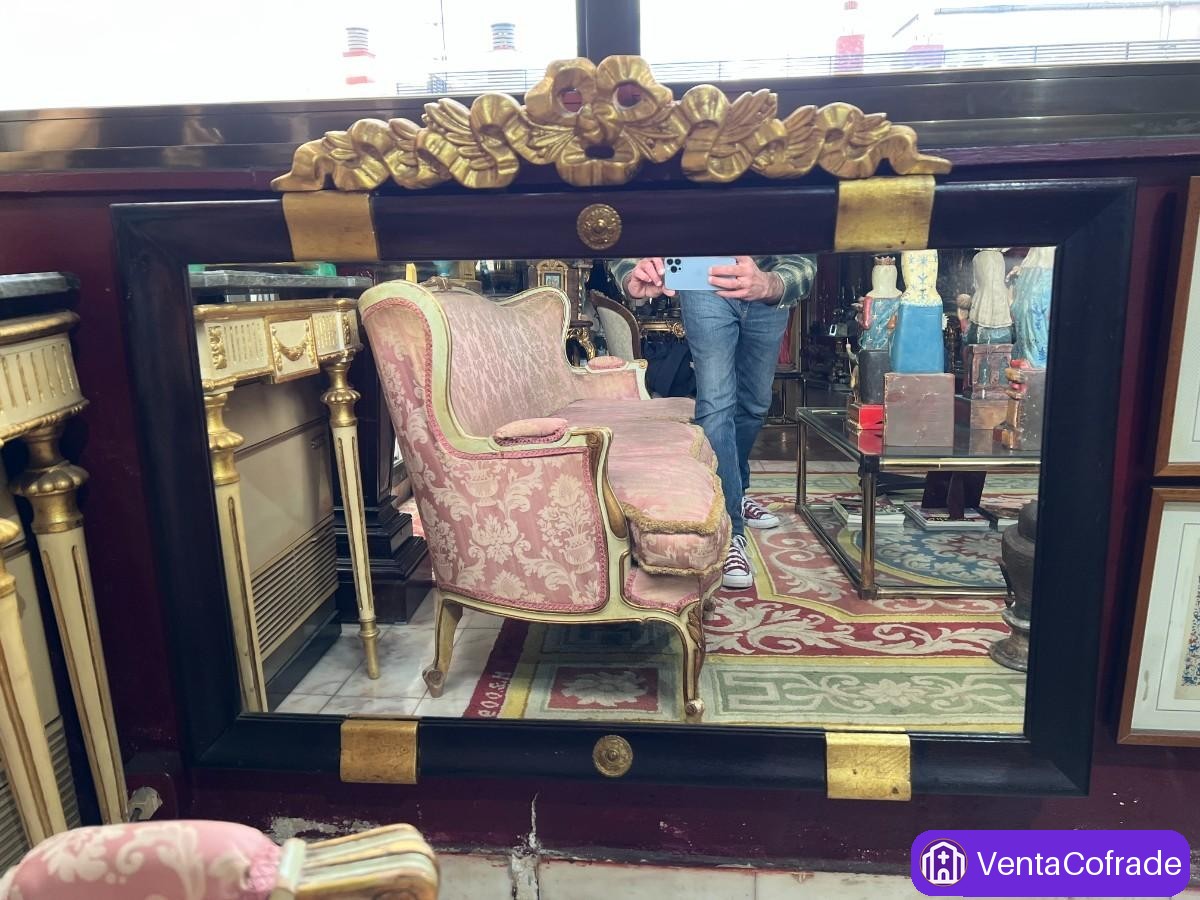 Pareja de espejos estilo Imperio en madera negra y dorada, gran formato, decoración clásica - foto 1