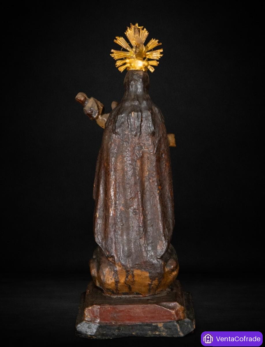 Virgen del Carmen con Niño, talla antigua en madera policromada con coronas doradas, s.XIX - foto 6
