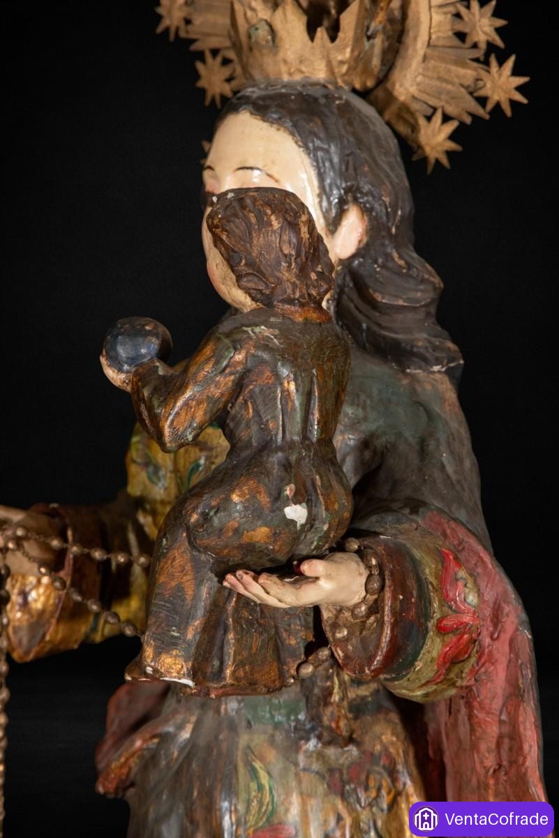 Virgen con Niño colonial del Perú, madera de maguey policromada, siglo XVIII - foto 4