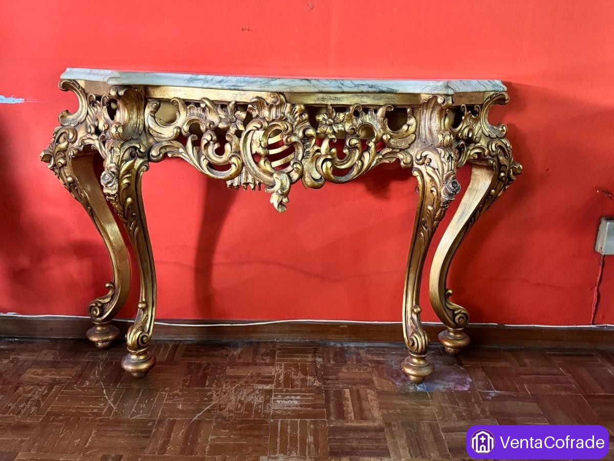 Consola barroca s. XIX dorada con mármol original – gran calidad decorativa - foto 4
