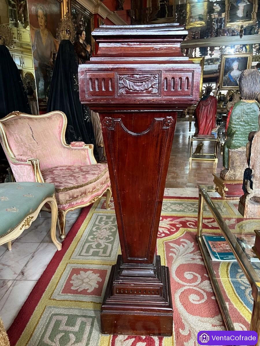Pedestal antiguo de madera maciza estilo neoclásico, columna expositora para escultura S XIX - foto 4