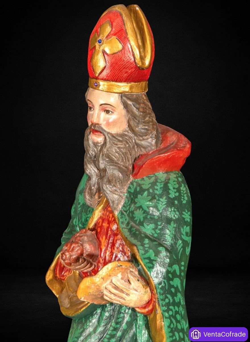 San Urbano, gran talla barroca en madera policromada, siglo XVIII, 91 cm - foto 5