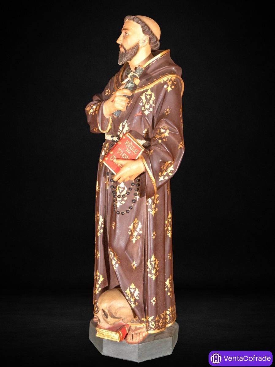 San Francisco de Asís en terracota policromada y dorada, siglo XIX, 94 cm - foto 4