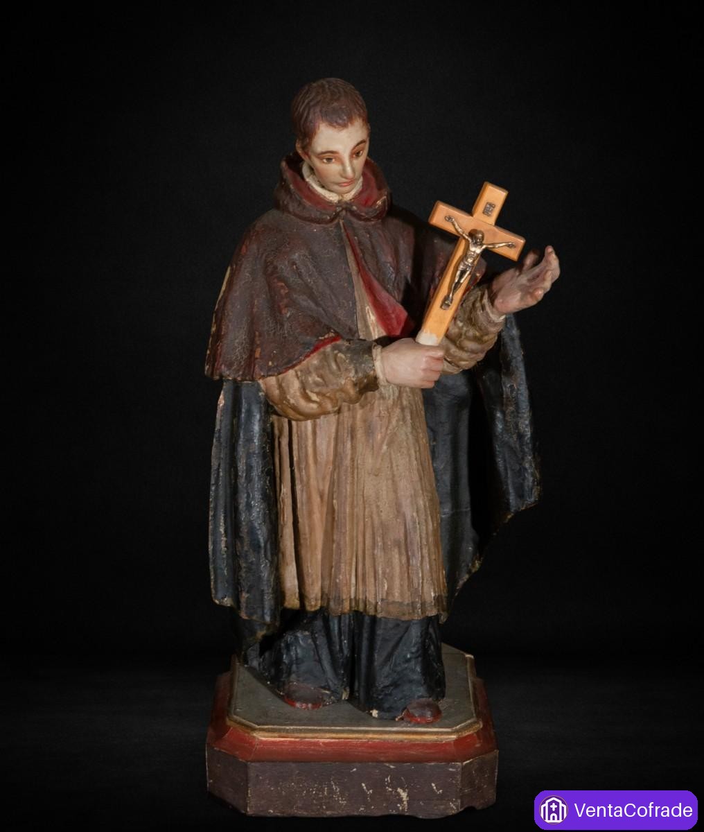 San Luis Gonzaga barroco en madera tallada y policromada, siglo XVII, 49 cm - foto 1