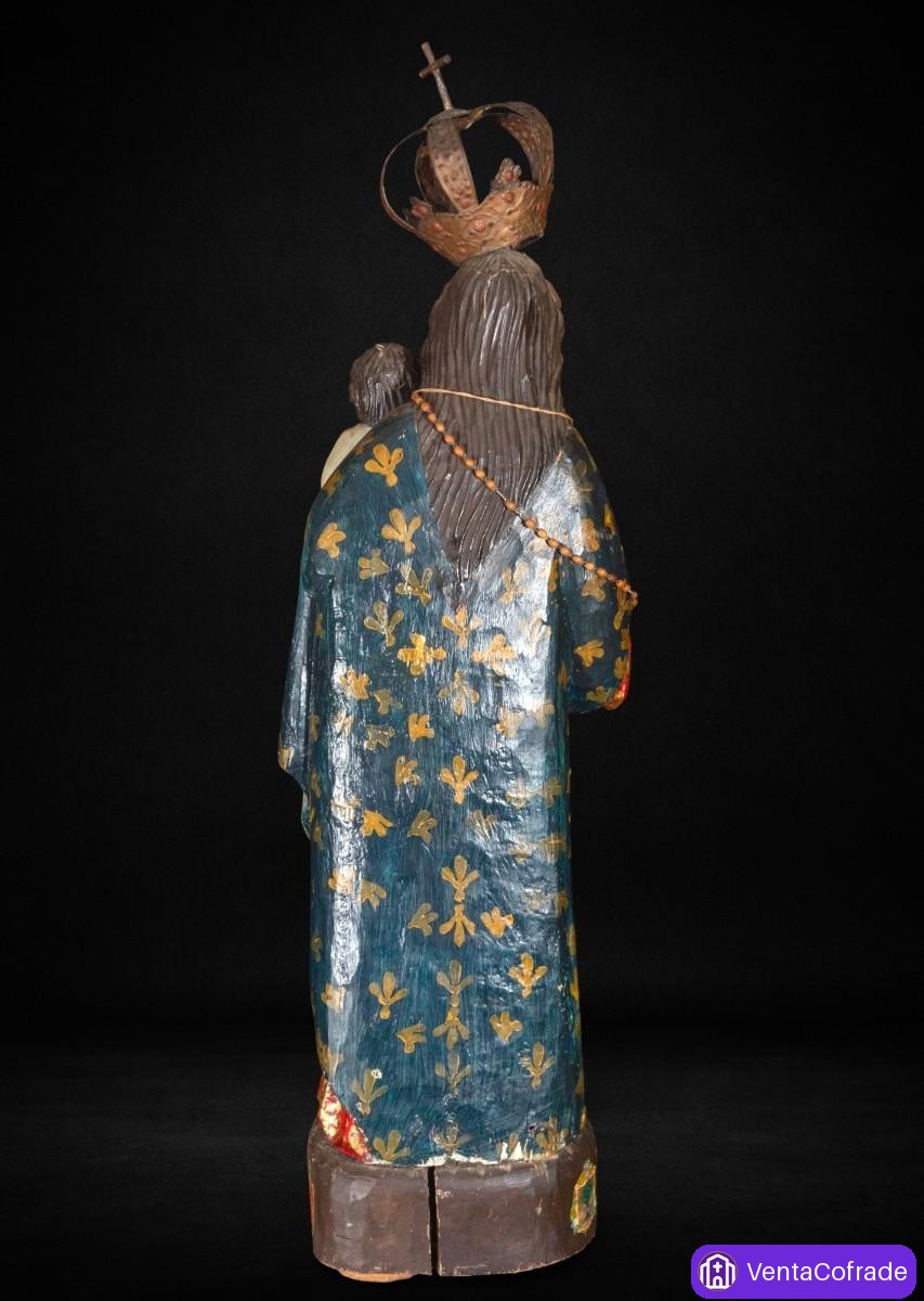 Virgen del Rosario con Niño, gran talla colonial en madera policromada, siglo XVIII, 100 cm - foto 6