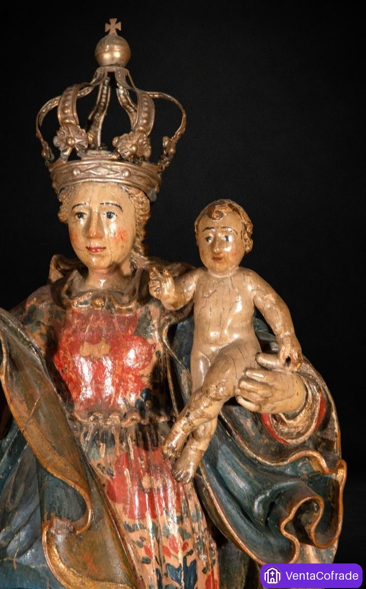 Virgen con Niño Colonial Minas Gerais Brasil Siglo XVIII Madera Policromada - foto 2