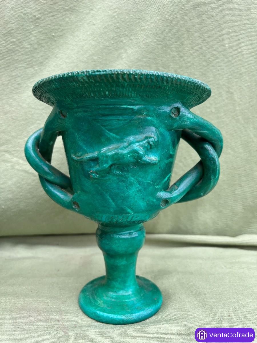 Conjunto de tres copas decorativas neoclásicas de cerámica pintada a mano | Estilo malaquita - foto 4