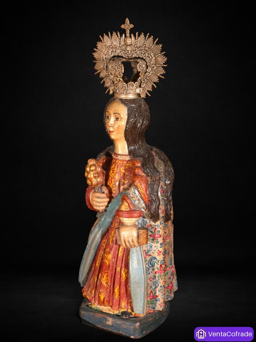 Santa Bárbara escuela virreinal siglo XVII talla policromada con estofados - foto 6