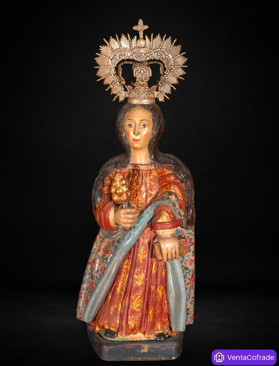 Santa Bárbara escuela virreinal siglo XVII talla policromada con estofados - foto 1