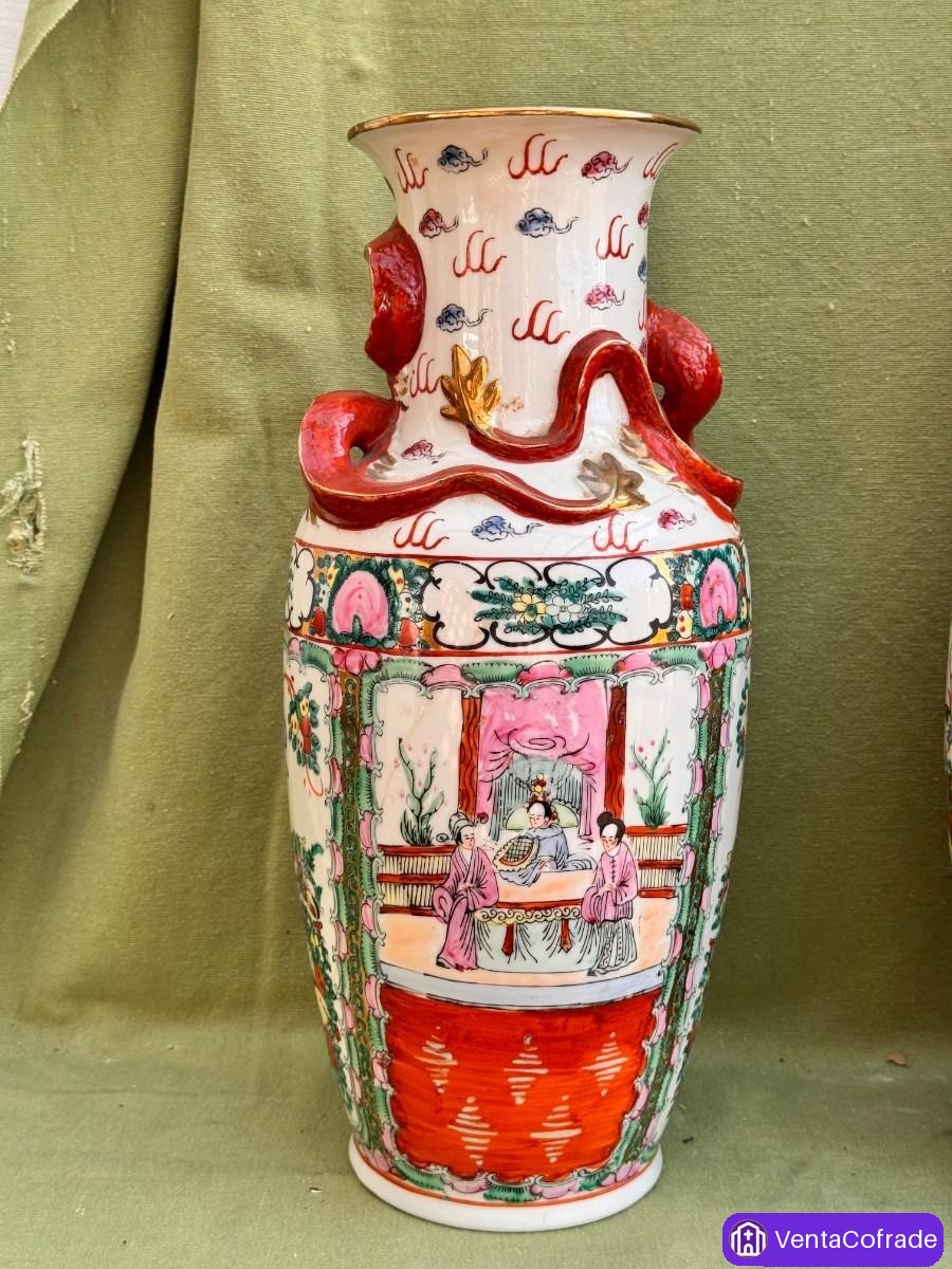 Lote 3 jarrones porcelana Macao 1940s - foto 6