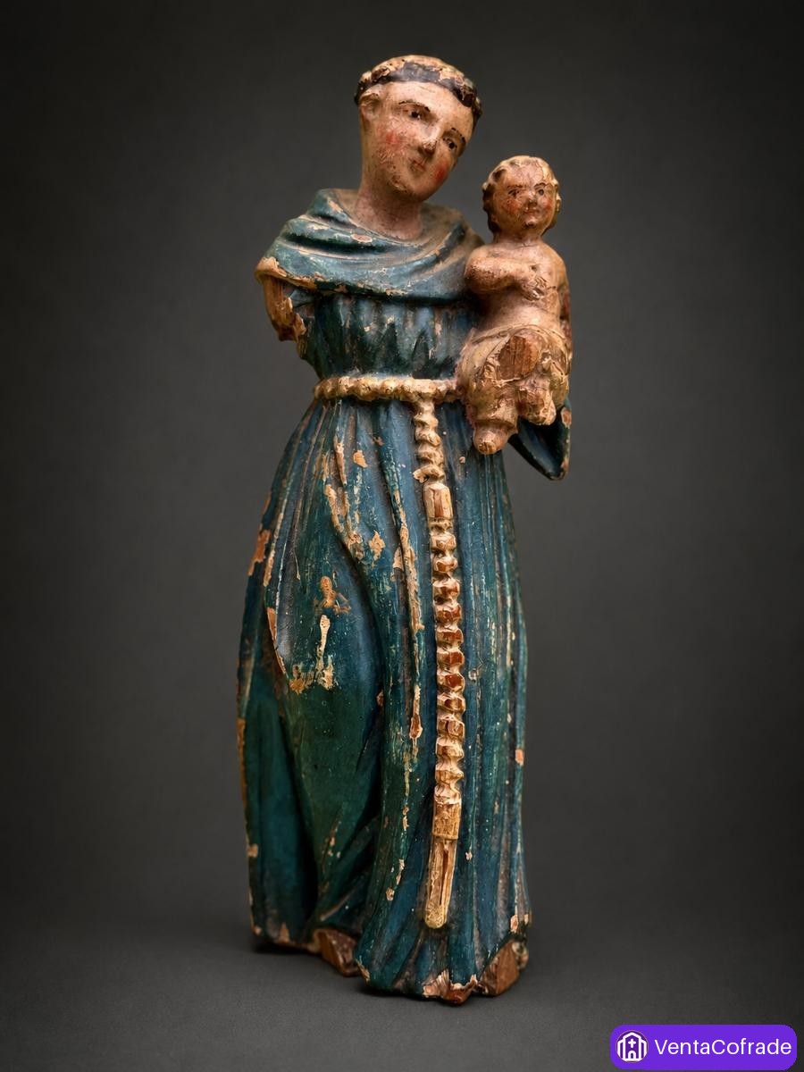 San Antonio de Padua con Niño, talla en madera policromada, siglo XIX, 22 cm - foto 1