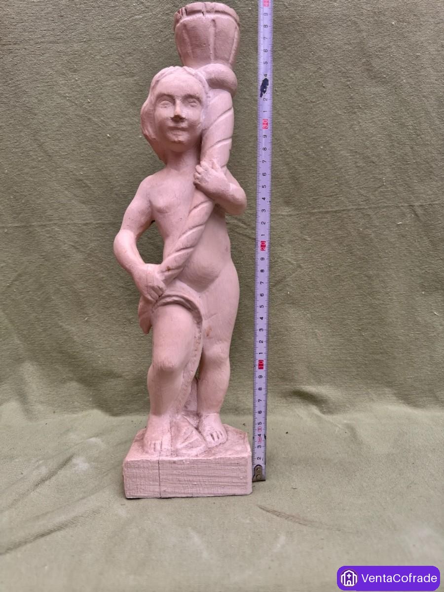 Putto en madera tallada, escultura barroca tardía, siglo XVIII - foto 6