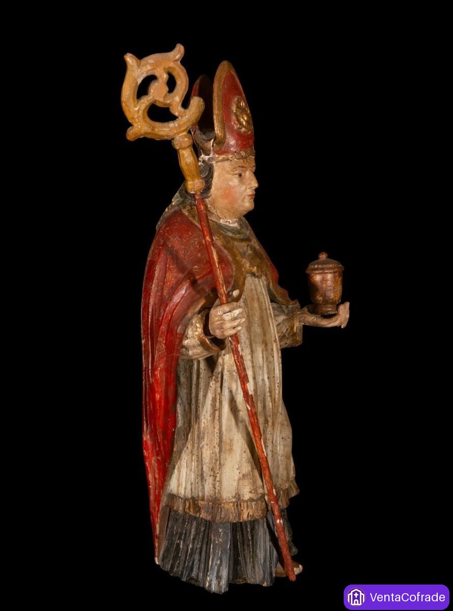 Santo Obispo barroco en madera tallada y policromada, siglo XVIII, 75 cm - foto 5