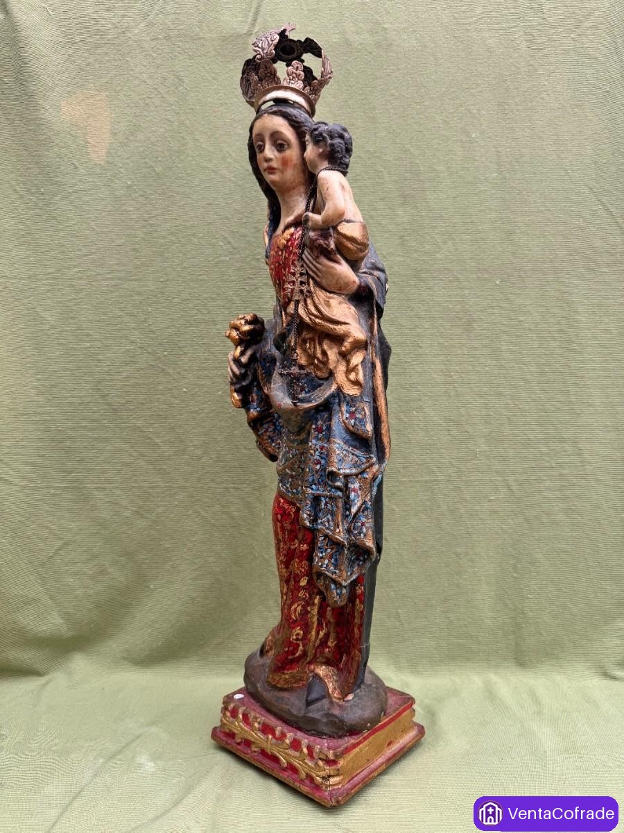 Virgen del Rosario Escayola Antigua Policromada - foto 2