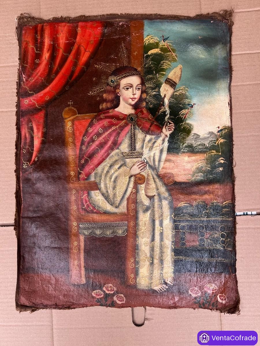 Virgen Niña Hilandera Escuela Cuzqueña S. XVIII - foto 1