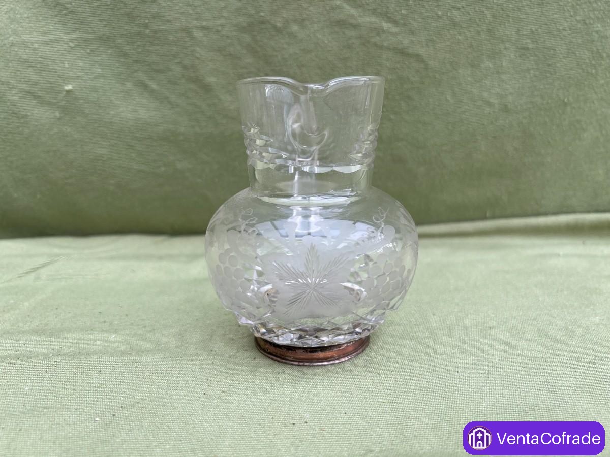Jarra antigua de cristal tallado bohemio con base metálica, Centroeuropa siglo XIX-XX - foto 2