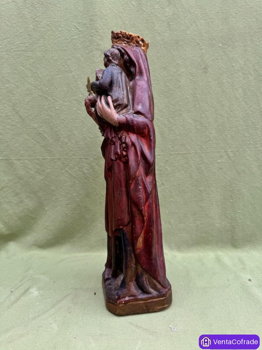 Virgen del Carmen antigua en escayola policromada, escultura religiosa española, finales s. XIX - foto 4