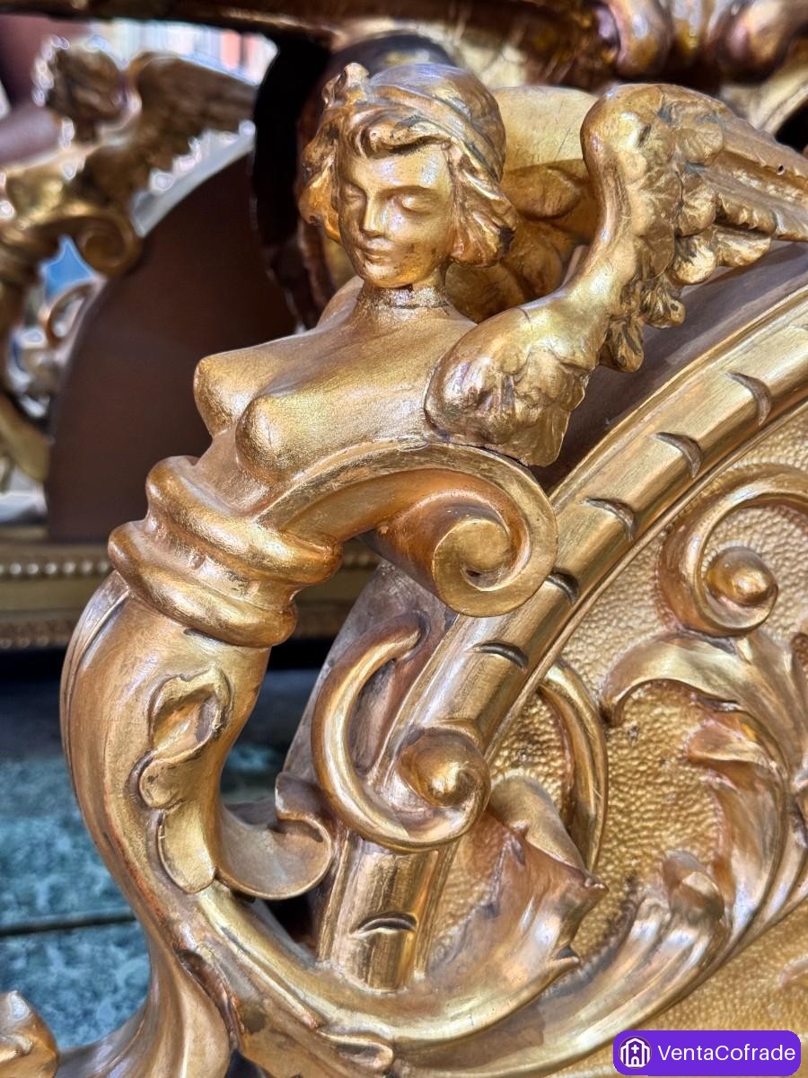 Maravilloso reloj tallado en madera, sobredorada, original del XVIII, datado en 1779 - foto 4