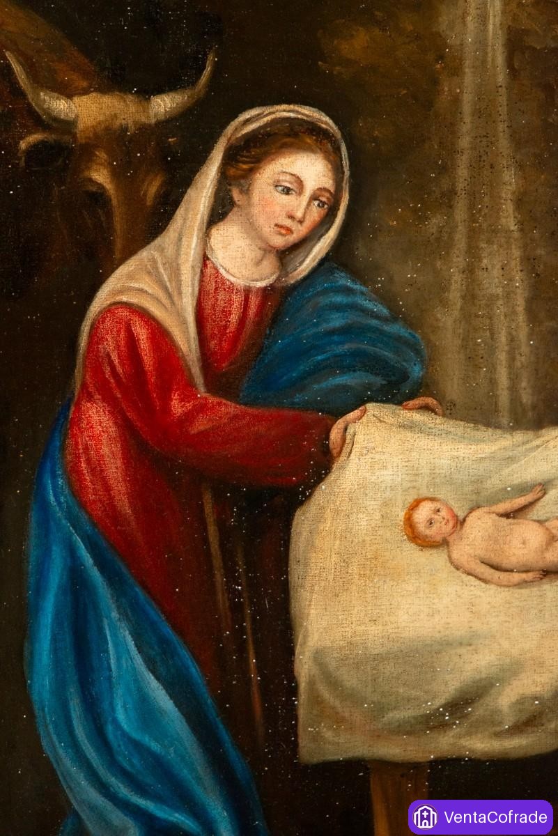 Natividad barroca, óleo sobre lienzo, Escuela española, siglo XVIII - foto 3