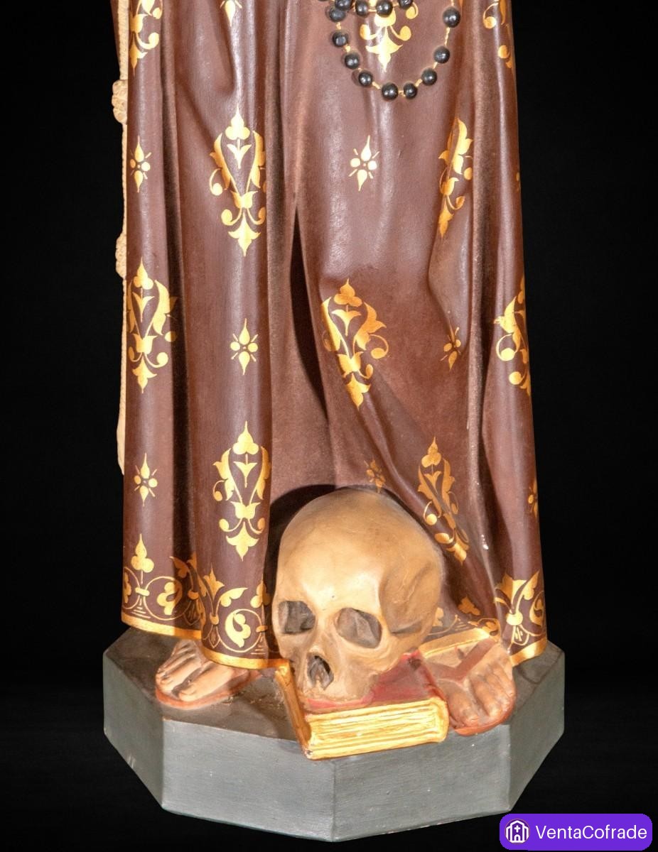 San Francisco de Asís en terracota policromada y dorada, siglo XIX, 94 cm - foto 3