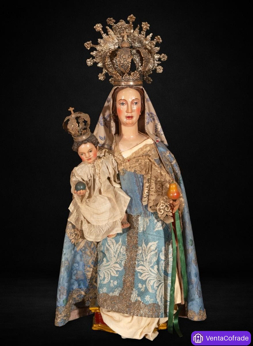 Virgen con Niño cap i pota barroca madera policromada escuela española XVII-XVIII - foto 1