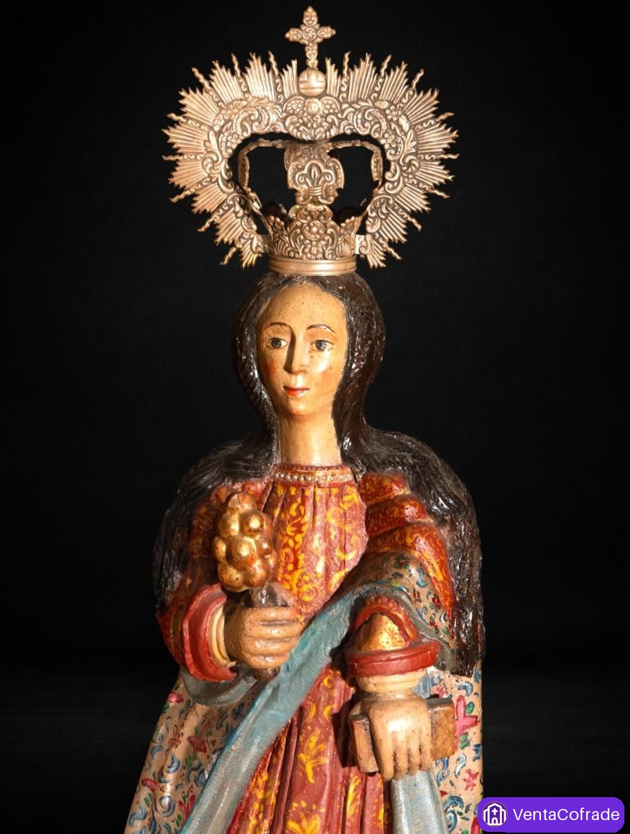 Santa Bárbara escuela virreinal siglo XVII talla policromada con estofados - foto 2