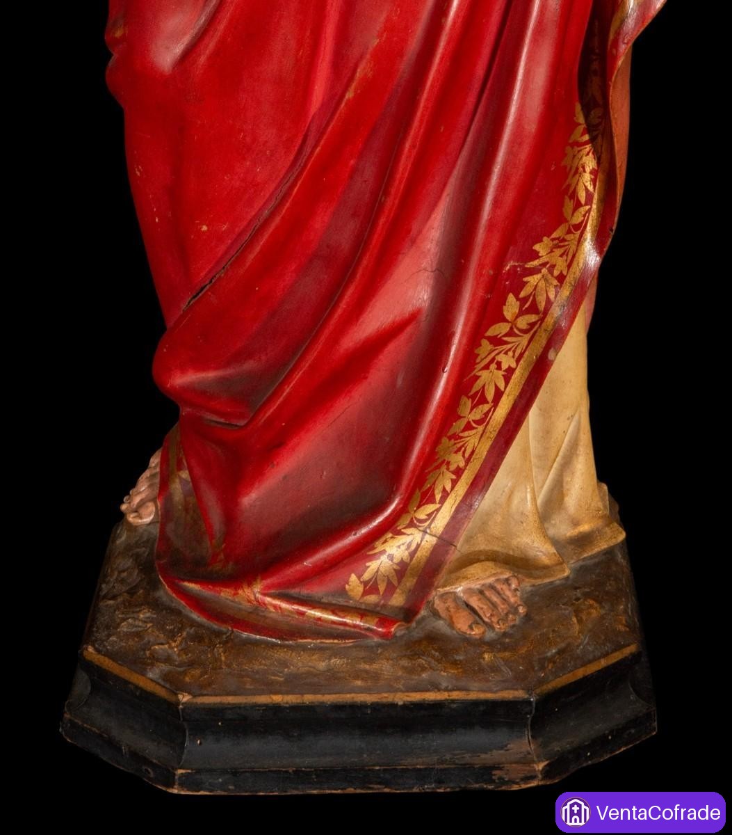Sagrado Corazón de Jesús talla policromada Olot gran formato 82 cm sello original 1920-1940 - foto 5