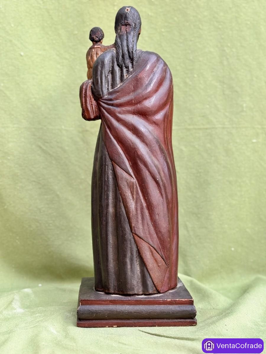 San José con el Niño, talla devocional en madera policromada, España, S.XIX – 42 cm - foto 3