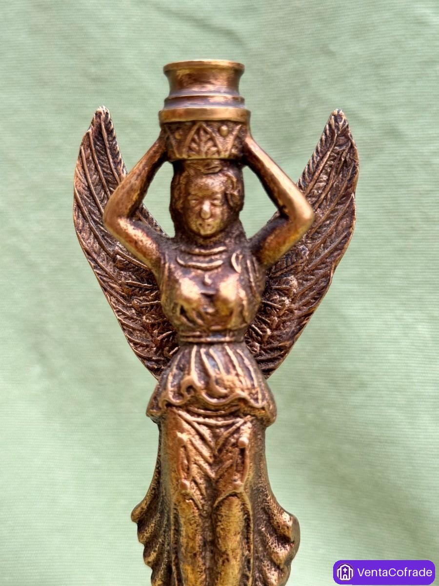 Campana antigua de bronce con ángel alado – siglo XIX - foto 4