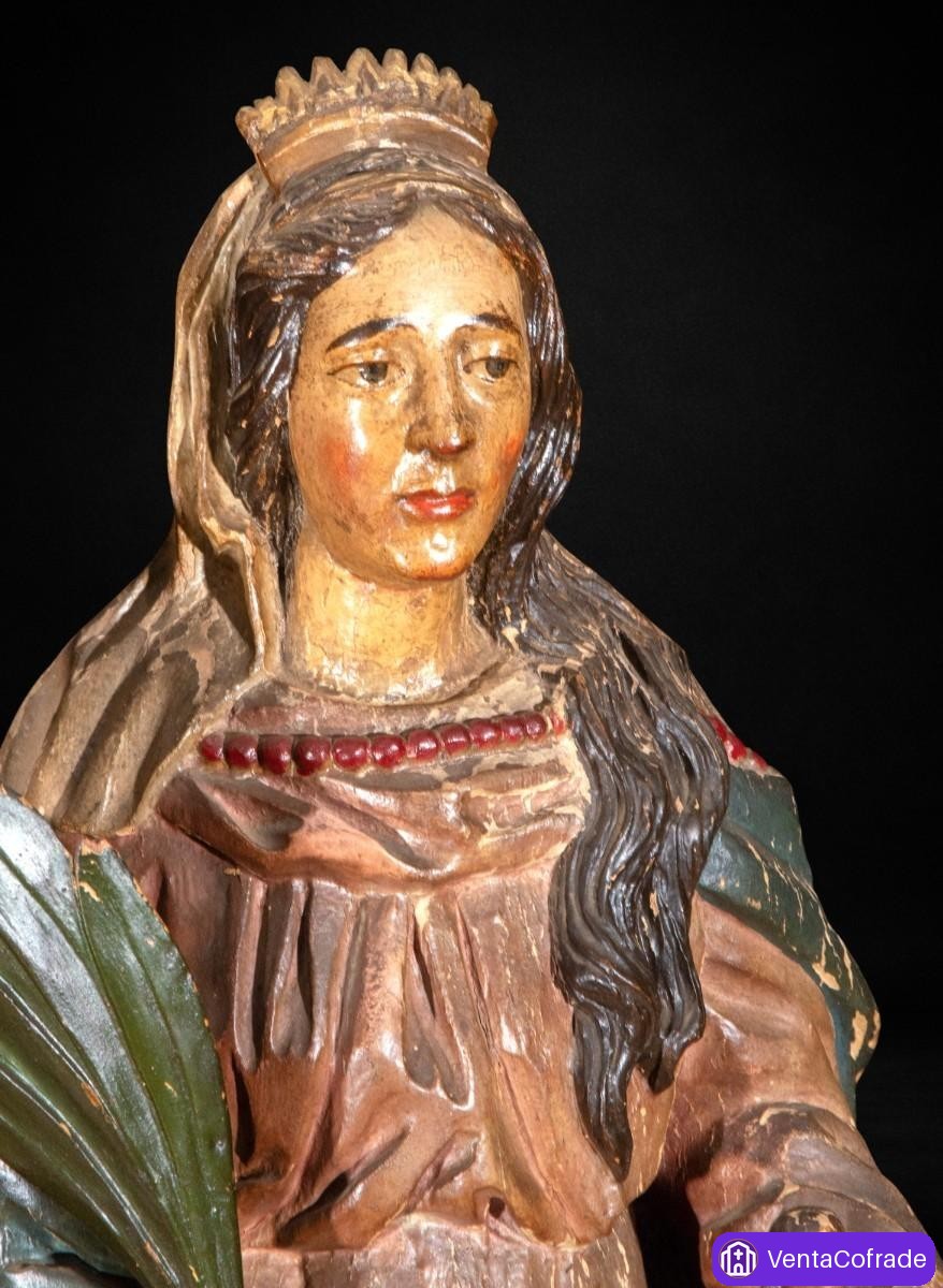 Santa Catalina de Alejandría talla madera policromada siglo XVIII 70 cm - foto 2