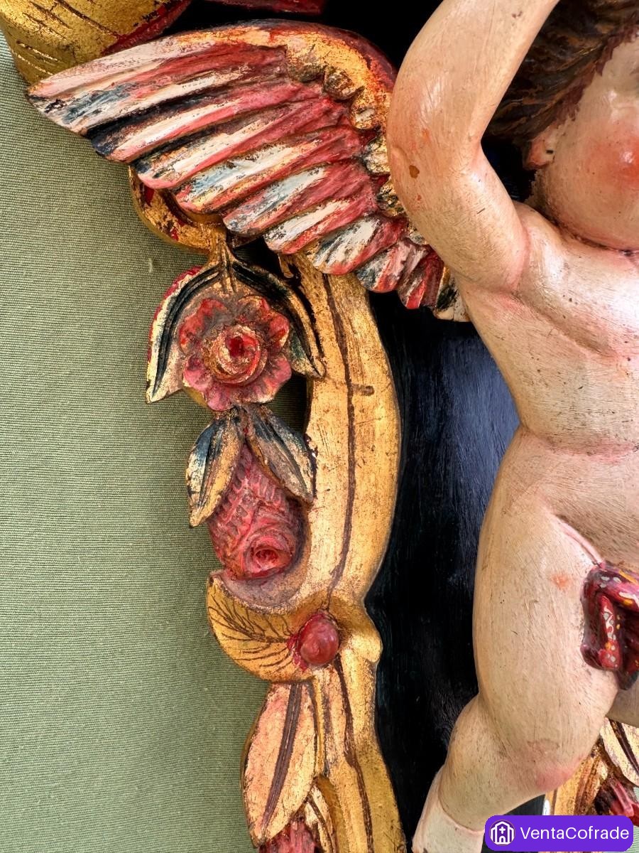 Ménsula con putto alado en madera policromada, estilo Arte Martínez, siglo XX - foto 4