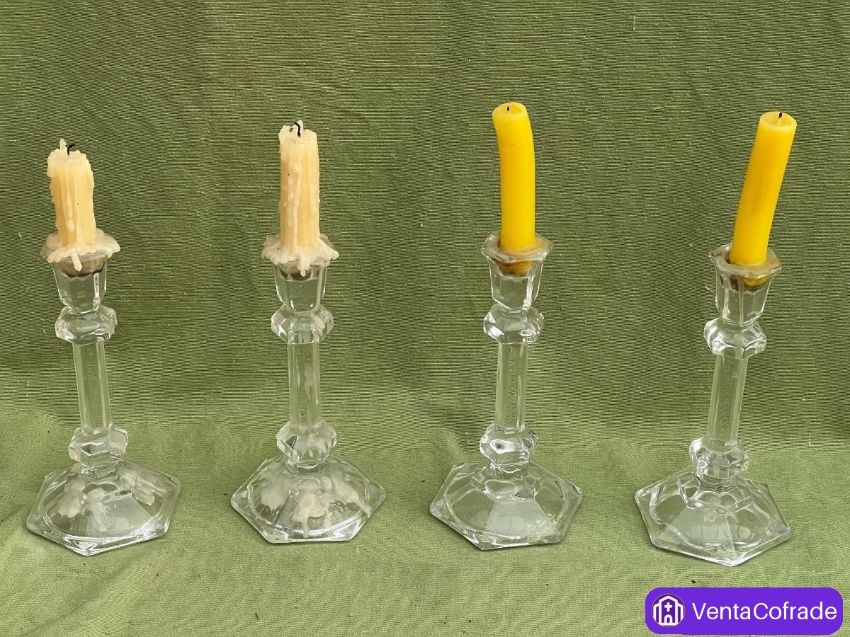 Conjunto de 4 candeleros antiguos de cristal prensado s.XIX-XX bases hexagonales - foto 3