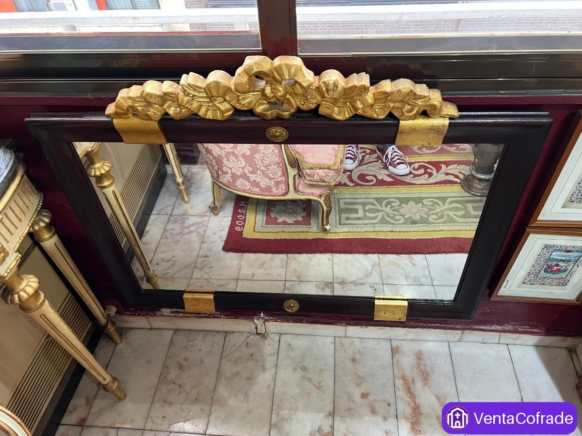 Pareja de espejos estilo Imperio en madera negra y dorada, gran formato, decoración clásica - foto 2