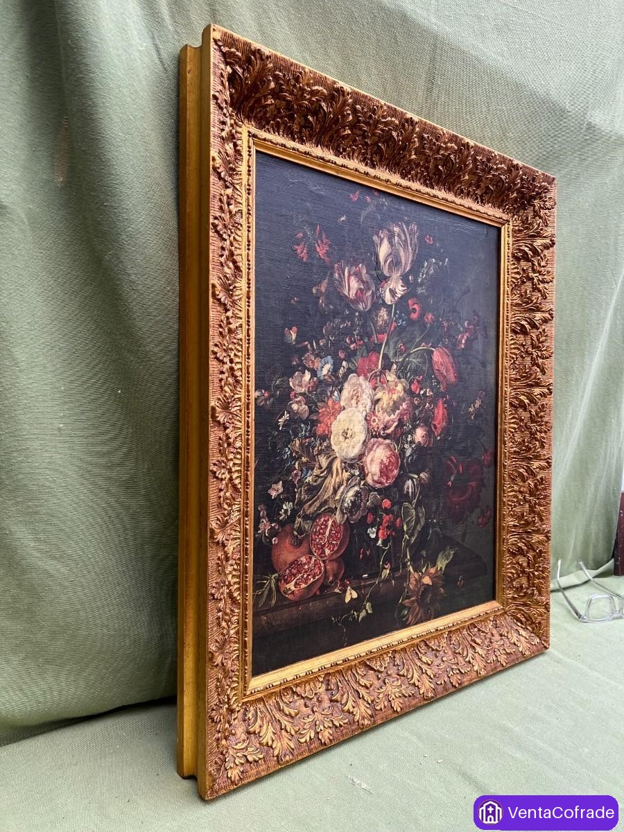 Bodegón floral barroco – impresión artística retocada con marco dorado - foto 4