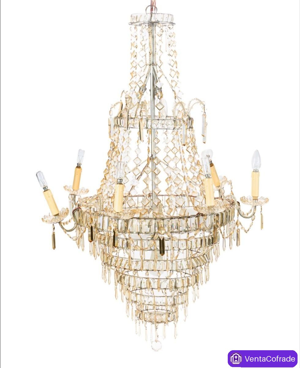 Gran lámpara de La Granja en cristal tallado, 6 luces, finales siglo XIX, 120 cm - foto 1