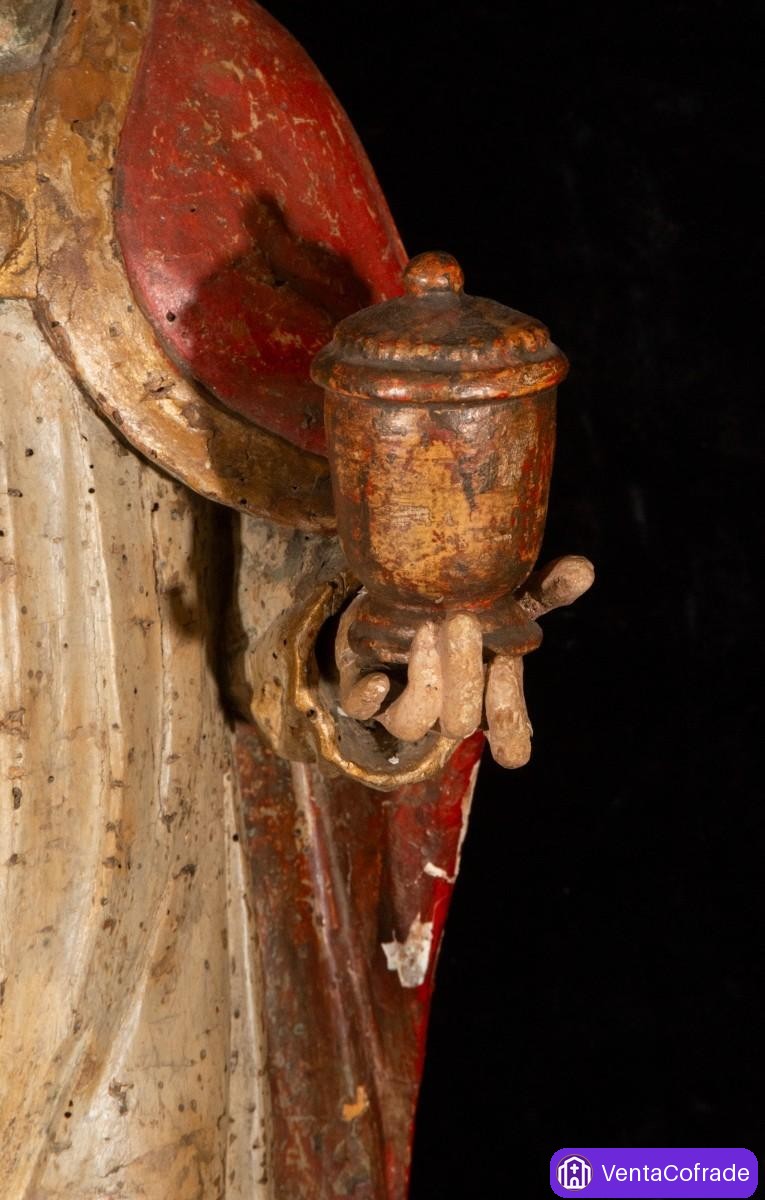 Santo Obispo barroco en madera tallada y policromada, siglo XVIII, 75 cm - foto 3