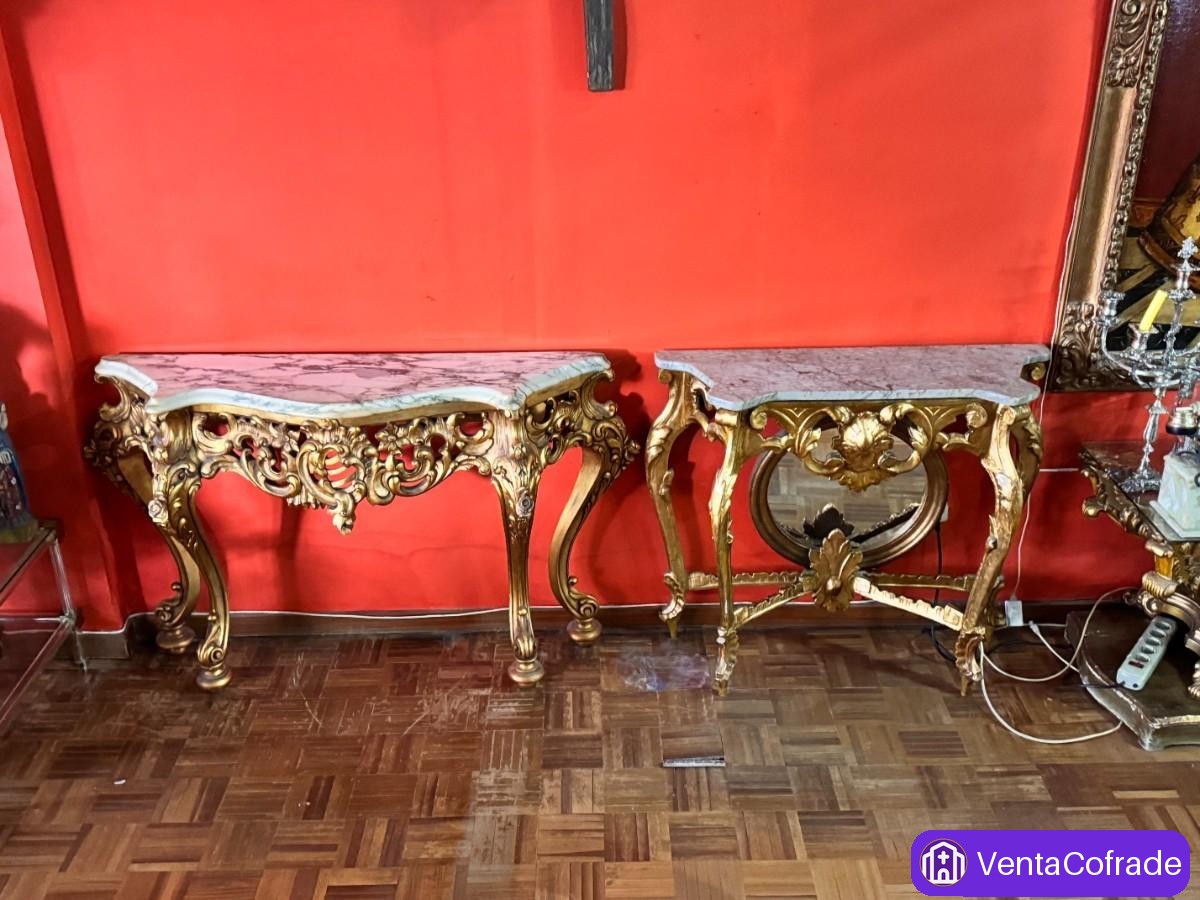 Consola barroca s. XIX dorada con mármol original – gran calidad decorativa - foto 3