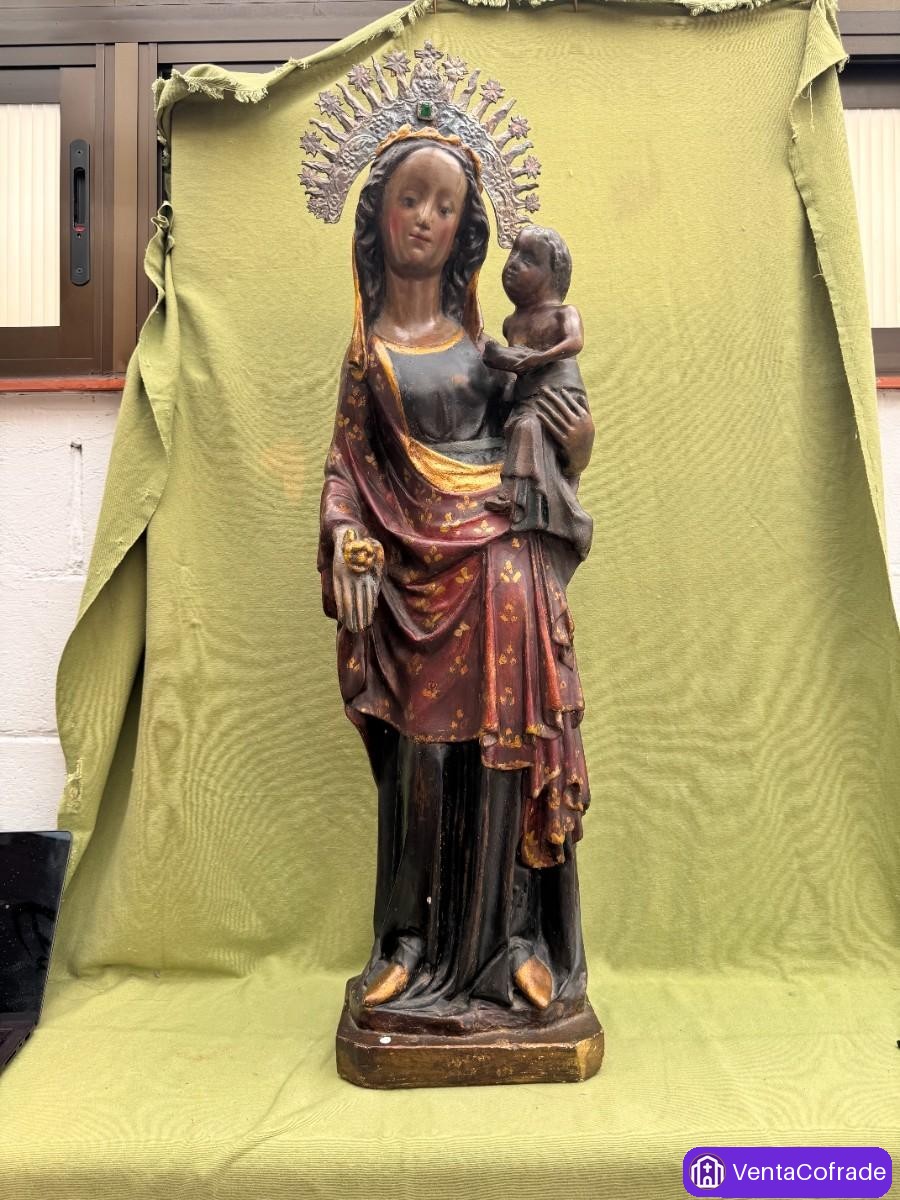 Virgen con Niño antigua escayola/yeso 1m - foto 4