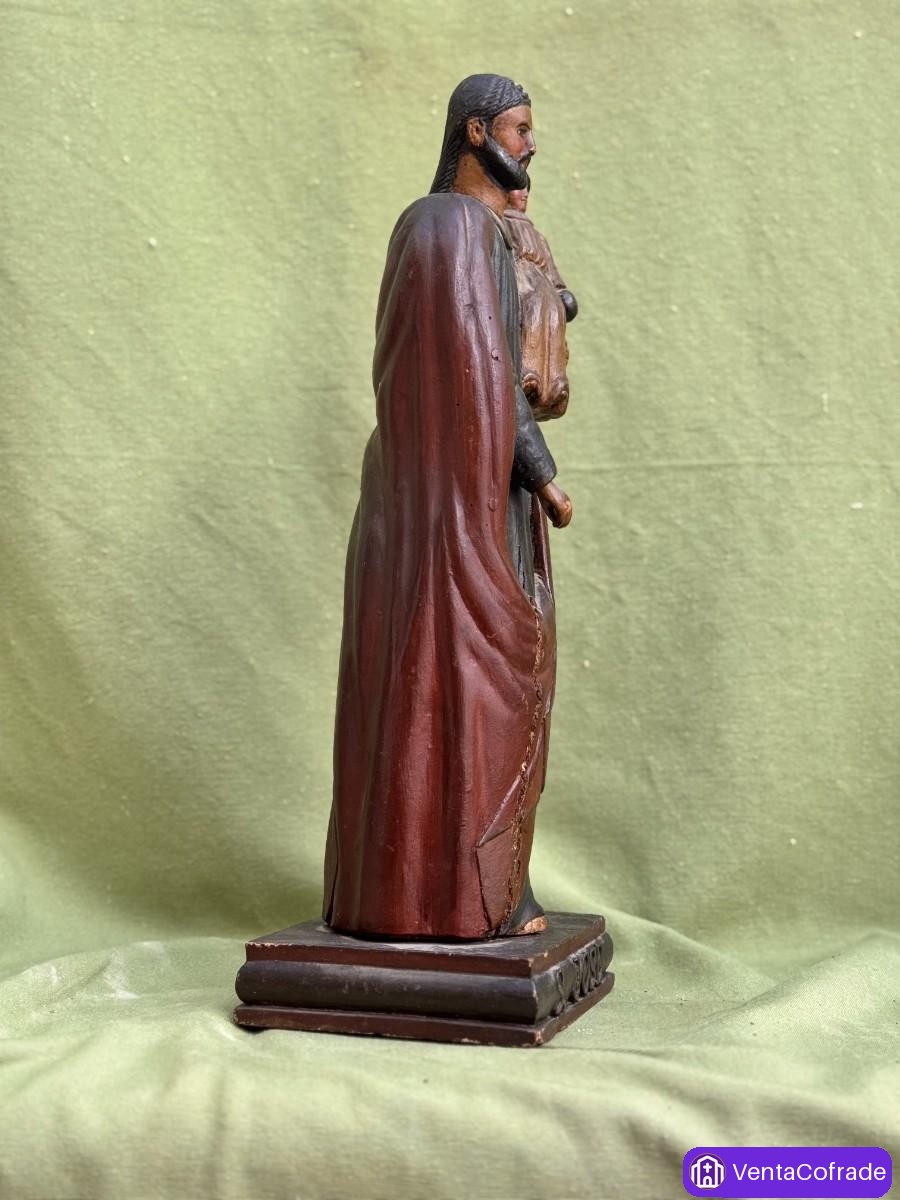 San José con el Niño, talla devocional en madera policromada, España, S.XIX – 42 cm - foto 5
