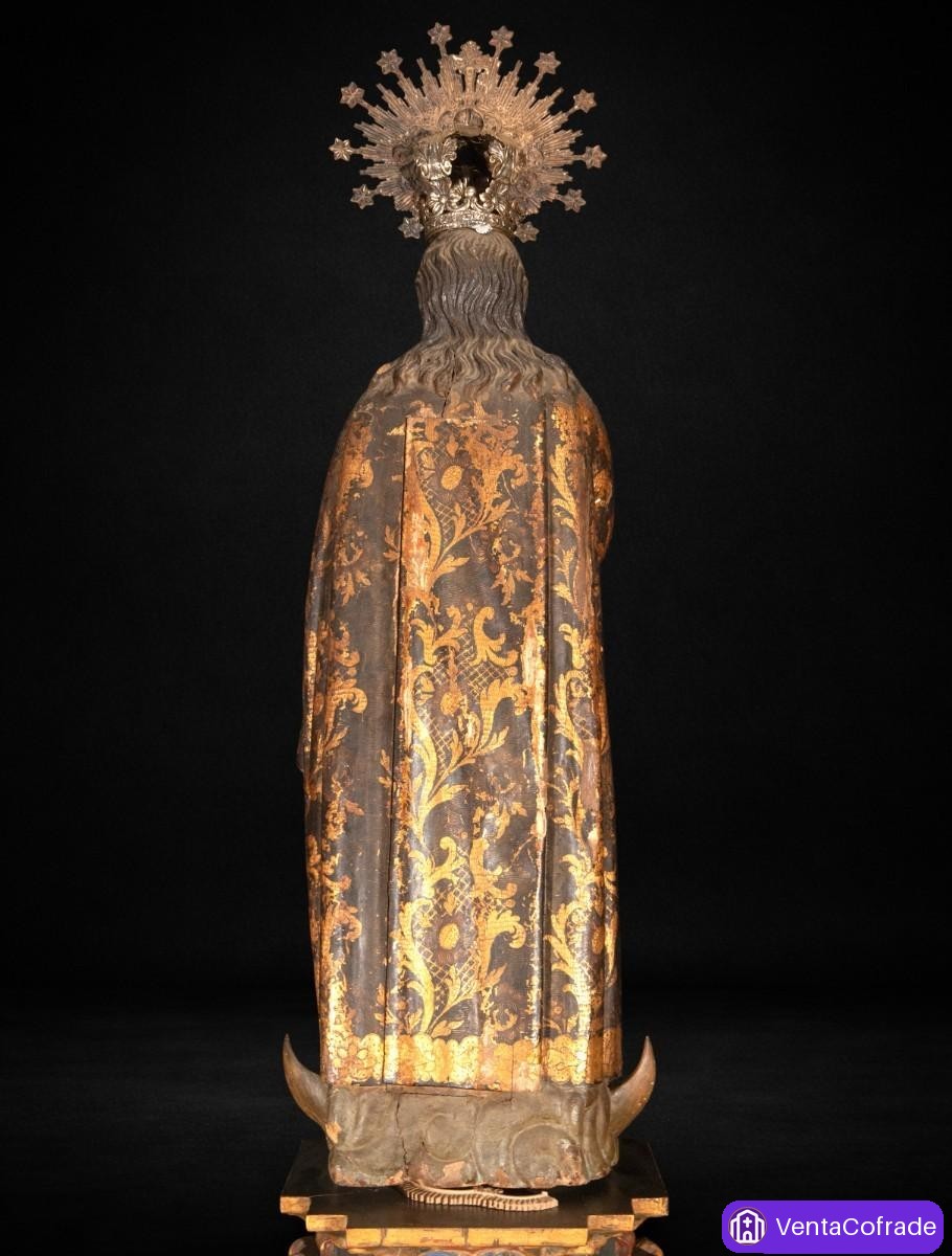 Importante Virgen Inmaculada colonial hispanoamericana, siglo XVII-XVIII, corona de plata - foto 2