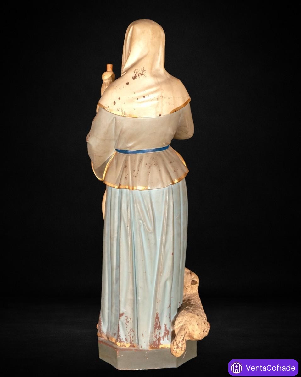 Santa Germana de Pibrac en terracota policromada, siglo XIX, 90 cm - foto 6