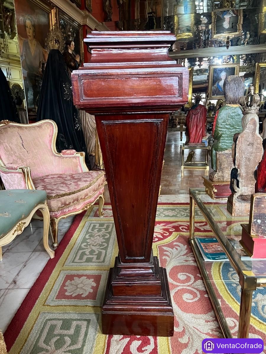 Pedestal antiguo de madera maciza estilo neoclásico, columna expositora para escultura S XIX - foto 3