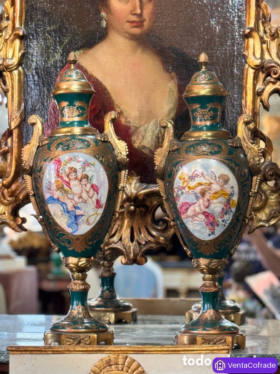 Jarrones estilo Sèvres, 75 cm, porcelana pintada a mano y bronce dorado - foto 1