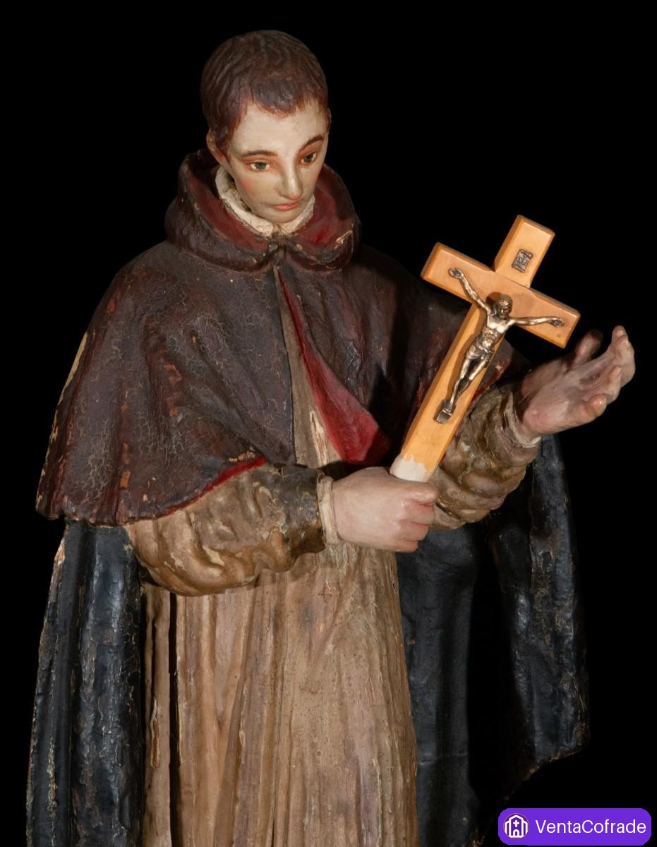 San Luis Gonzaga barroco en madera tallada y policromada, siglo XVII, 49 cm - foto 2