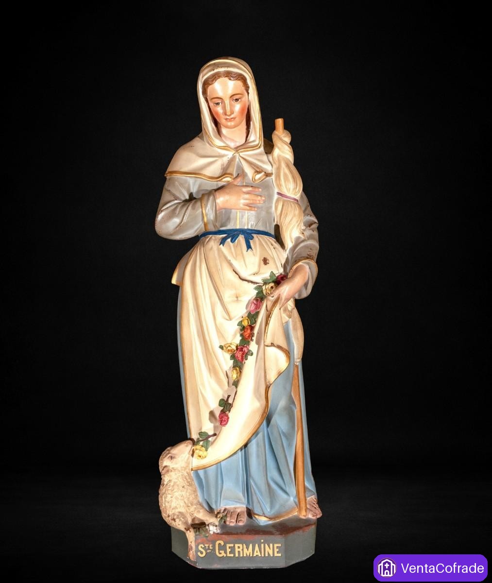 Santa Germana de Pibrac en terracota policromada, siglo XIX, 90 cm - foto 1