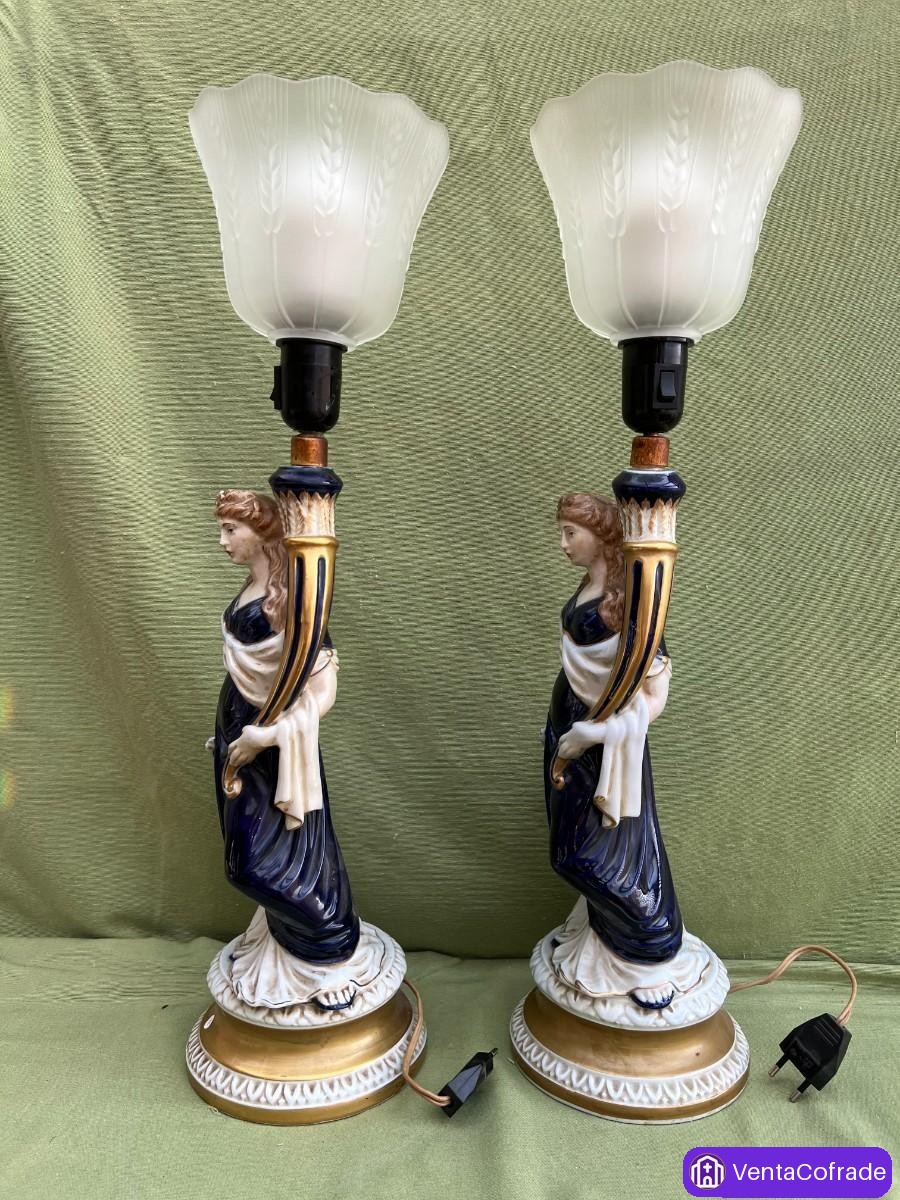 Pareja de lámparas de sobremesa en porcelana figurativa, Hispania CH, vintage años 60–70 - foto 6
