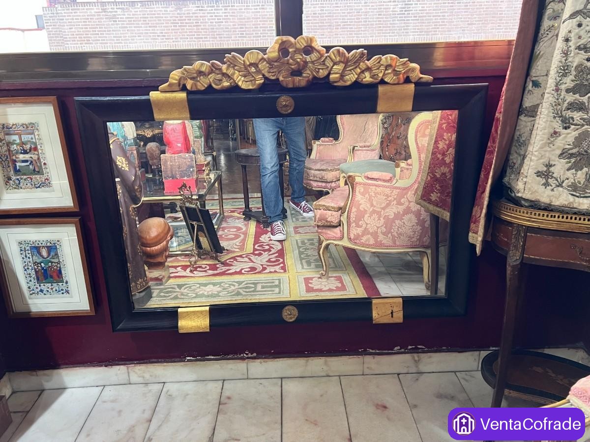 Pareja de espejos estilo Imperio en madera negra y dorada, gran formato, decoración clásica - foto 3